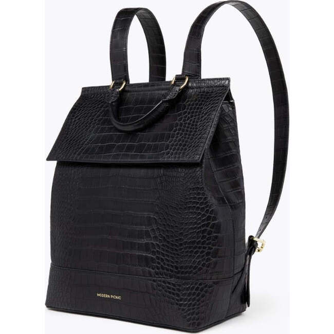 Chic, Stylish Padded Laptop Sleeve Backpack, Black Croc - Backpacks - 2