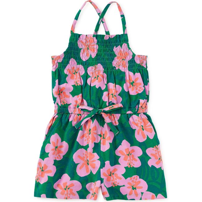 Smocked Strappy Romper, Bold Hibiscus