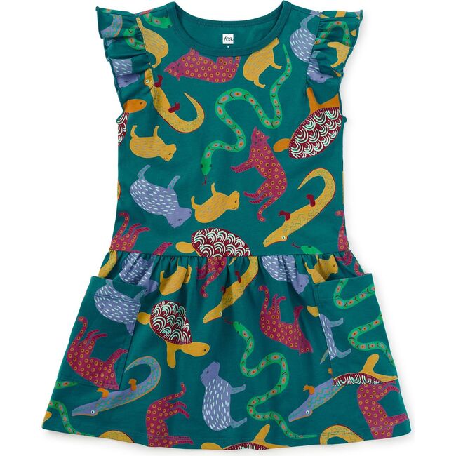 Flutter Sleeve Pocket Dress, Brazilian Folk Animals