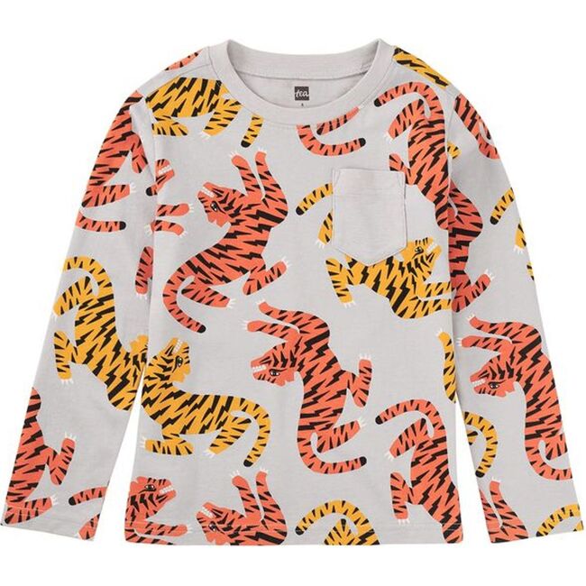 Long Sleeve Printed Pocket Tee, Lightning Tiger