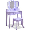 Teamson Kids Heart Glow Wooden Vanity Set with LED Lights Mirror & Stool, Light Purple - Play Vanities - 1 - thumbnail
