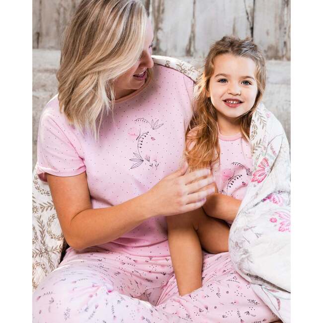 Women'S Organic Cotton Two-Piece Pajama Set, Small Pink Flowers On Pale Pink Background - Pajamas - 4