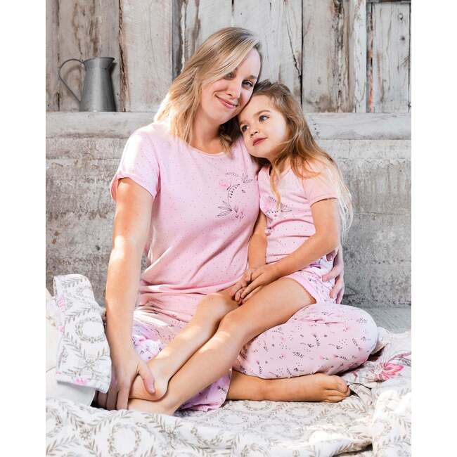 Women'S Organic Cotton Two-Piece Pajama Set, Small Pink Flowers On Pale Pink Background - Pajamas - 5