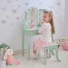 Teamson Kids Heart Glow Wooden Vanity Set with LED Lights Mirror & Stool, Sage Green - Play Vanities - 2