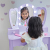 Teamson Kids Heart Glow Wooden Vanity Set with LED Lights Mirror & Stool, Light Purple - Play Vanities - 5