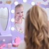 Teamson Kids Heart Glow Wooden Vanity Set with LED Lights Mirror & Stool, Light Purple - Play Vanities - 7