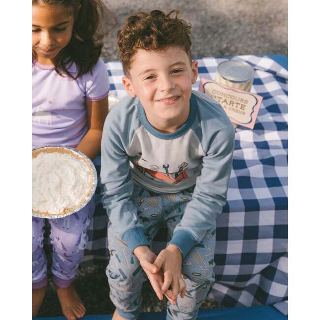 Organic Cotton Long Sleeve Top And Pants Two-Piece Pajama Set, Tools On Bluish Gray Background - Pajamas - 4