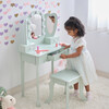Teamson Kids Heart Glow Wooden Vanity Set with LED Lights Mirror & Stool, Sage Green - Play Vanities - 6