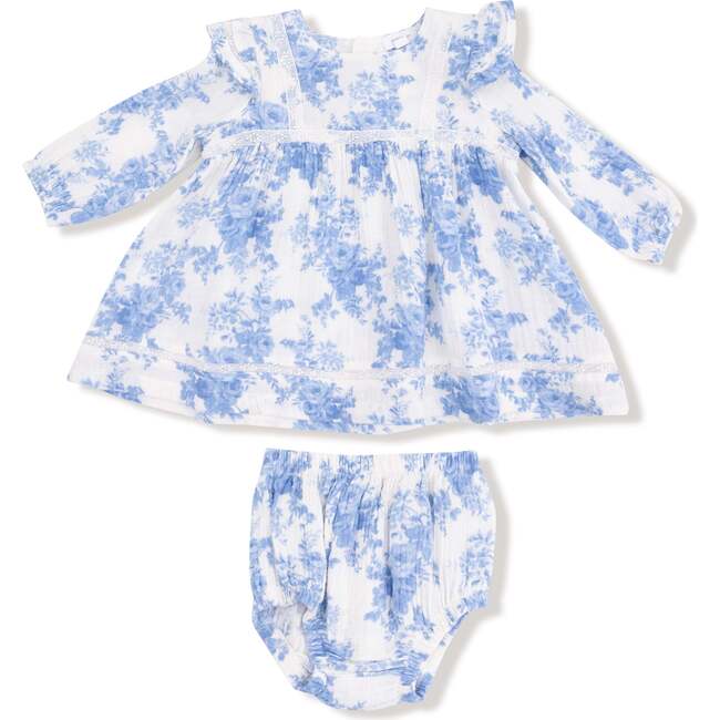 Long Sleeve Vintage Lace Dress, Dream Cottage Floral Blue