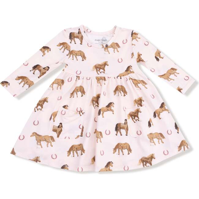 Twirly Long Sleeve Dress, Horses Pink