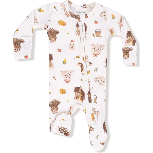 2 Way Zipper Footie, Vintage Baby Farm Animals
