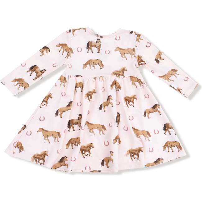 Twirly Long Sleeve Dress, Horses Pink - Dresses - 2