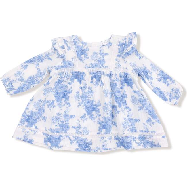 Long Sleeve Vintage Lace Dress, Dream Cottage Floral Blue - Dresses - 2