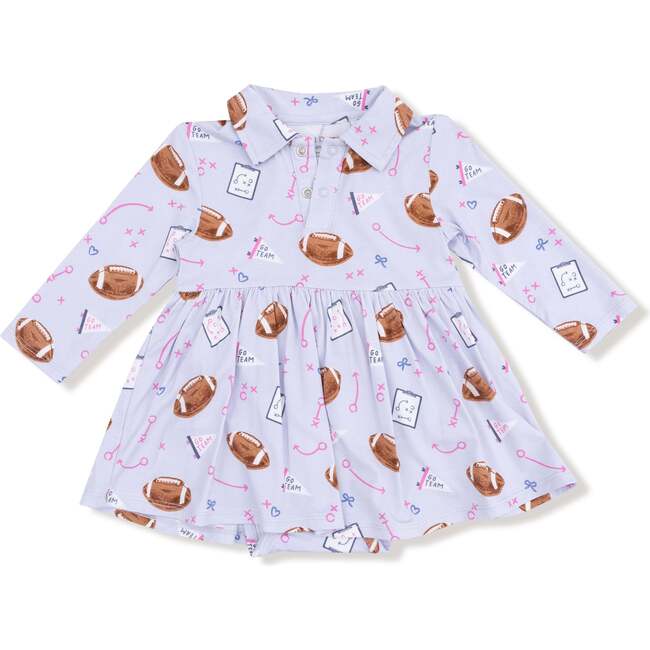Long Sleeve Polo Bodysuit Dress, Touchdown Time Lavender