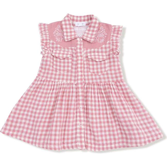 Western Pearl Snap Dress, Rose Pink Plaid
