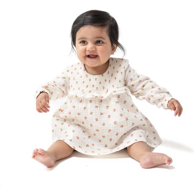 Long Sleeve Smocked Ruffle Bubble with Skirt, Petite Pointe Fleur