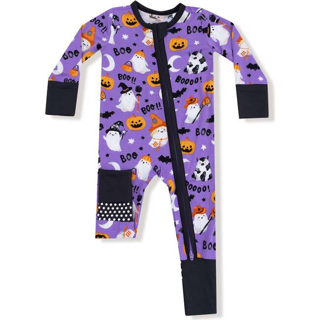 Glow In The Dark Convertible Romper, Costumed Ghosts Purple