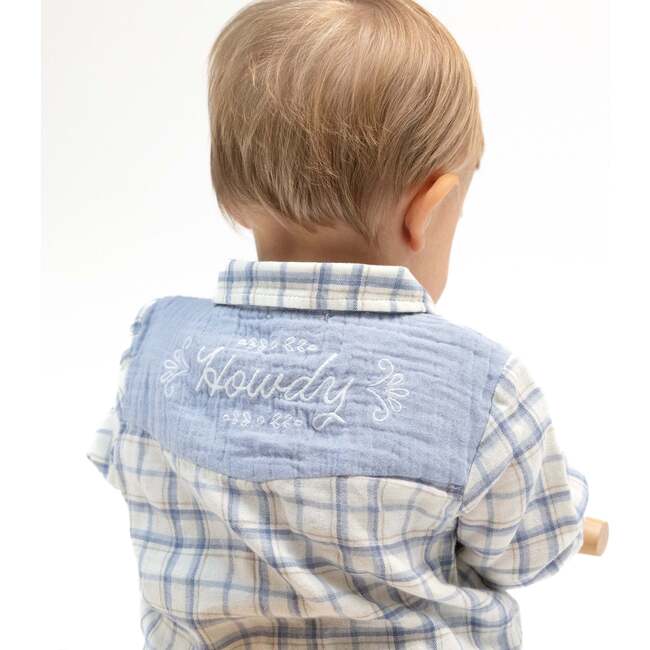 Long Sleeve Western Pearl Snap Shirt, Blue Plaid - Button Downs - 2