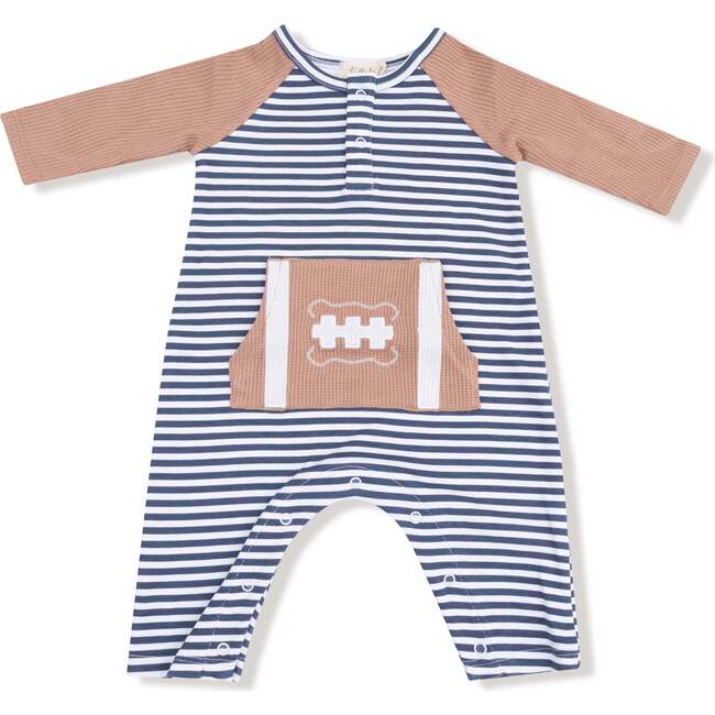 Long Sleeve Raglan Henley Romper, Football Stripes