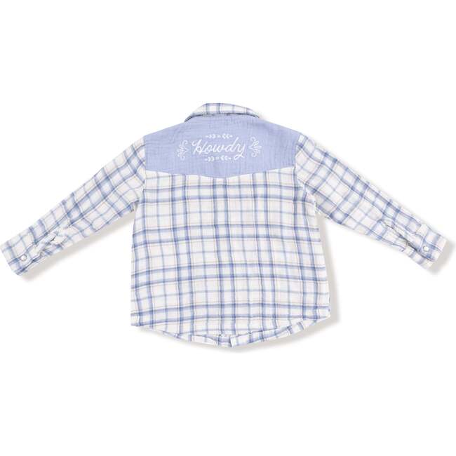 Long Sleeve Western Pearl Snap Shirt, Blue Plaid - Button Downs - 3