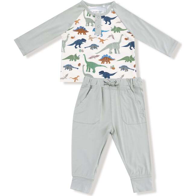 Long Sleeve Raglan Henley + Jogger, Washy Dinos