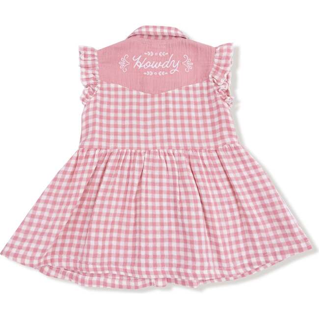 Western Pearl Snap Dress, Rose Pink Plaid - Dresses - 3