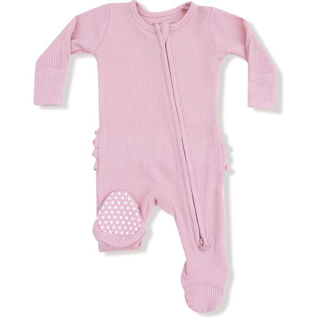 2 Way Zipper Ruffle Back Footie, Waffle Cameo