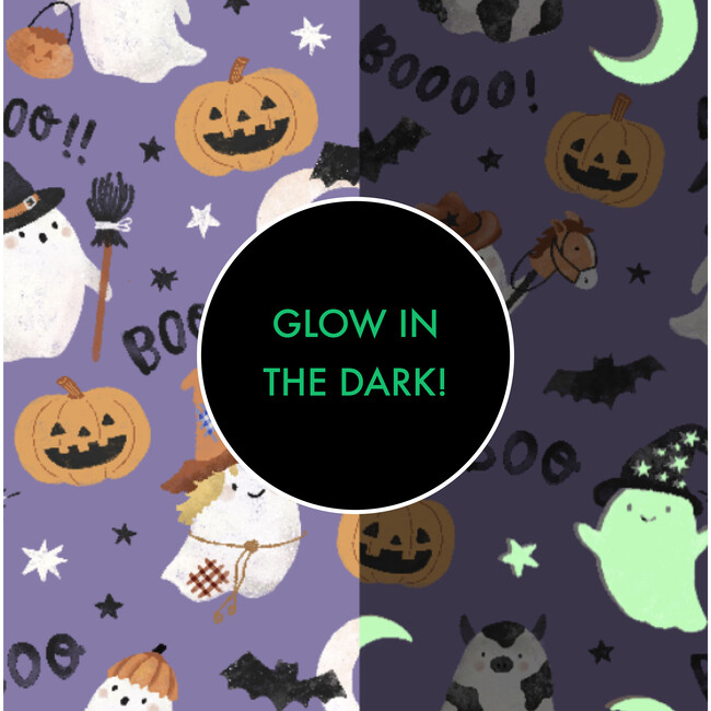 Glow In The Dark Long Sleeve Loungewear Set, Costumed Ghosts Purple - Mixed Apparel Set - 2