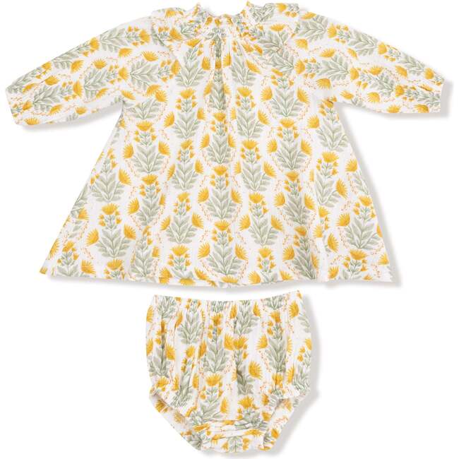 Long Sleeve Ruffle Dress + Bloomer, Winter Dandelions