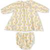 Long Sleeve Ruffle Dress + Bloomer, Winter Dandelions - Dresses - 1 - thumbnail