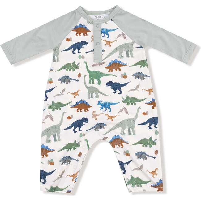 Long Sleeve Raglan Henley Romper, Washy Dinos