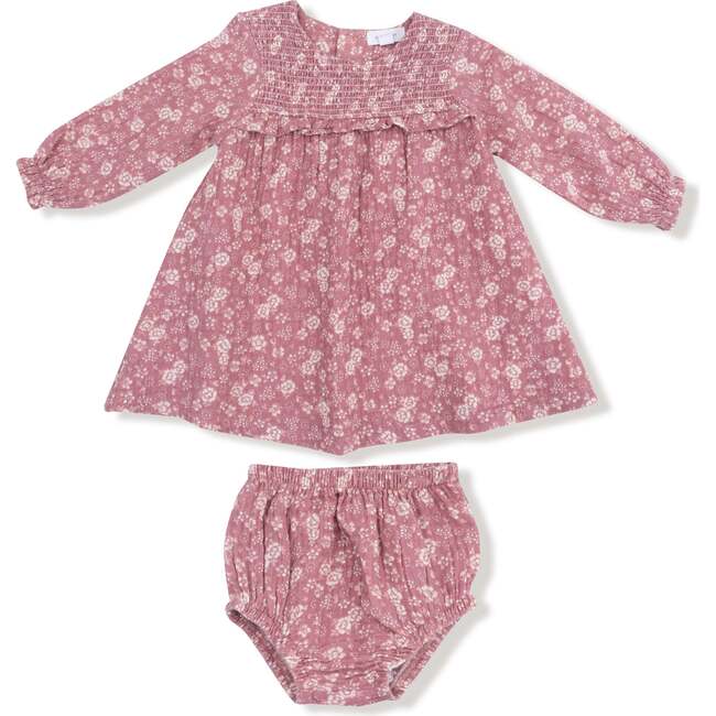 Smocked Ruffle Long Sleeve Dress, Bandana Floral