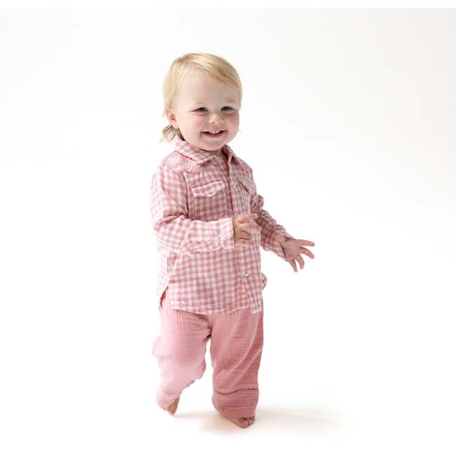 Long Sleeve Western Pearl Snap Shirt, Rose Pink Plaid
