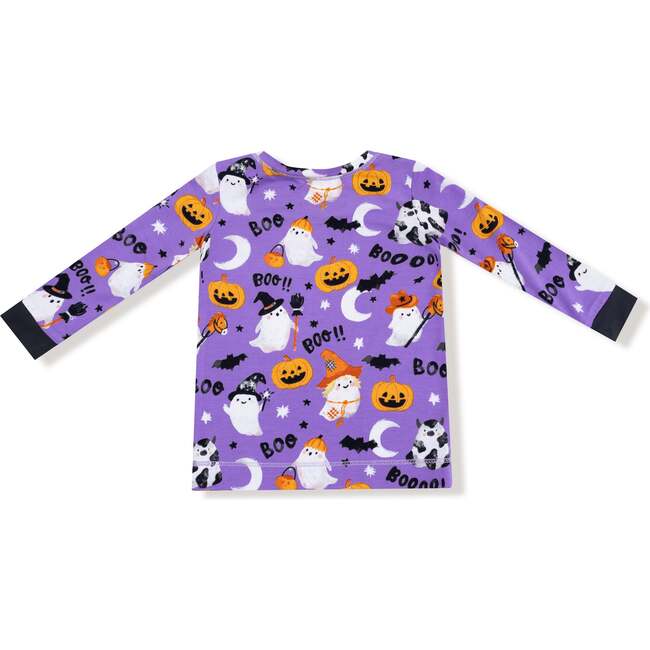 Glow In The Dark Long Sleeve Loungewear Set, Costumed Ghosts Purple - Mixed Apparel Set - 3