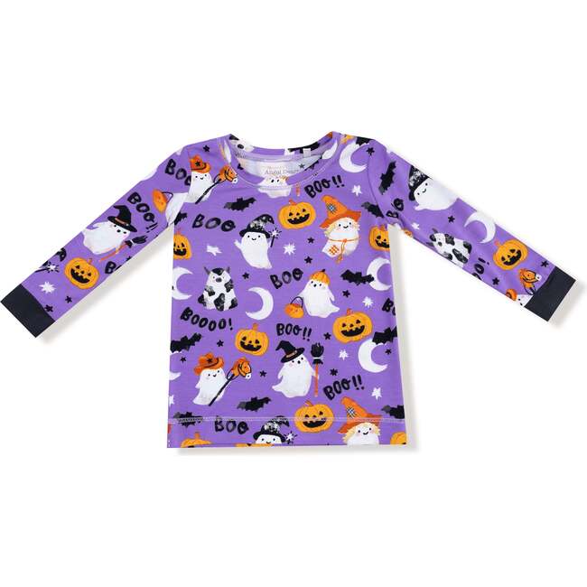 Glow In The Dark Long Sleeve Loungewear Set, Costumed Ghosts Purple - Mixed Apparel Set - 4