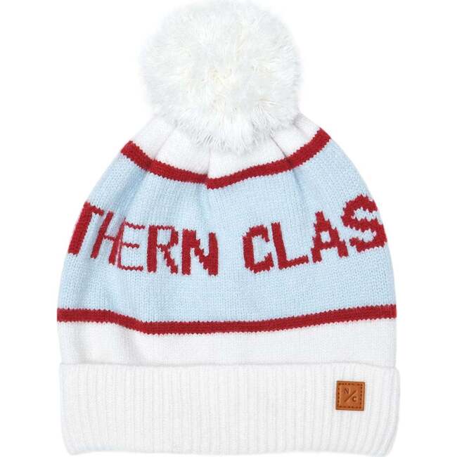 Kids Northern Classics Knit Pom Hat, Winter White and Cloud Blue