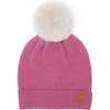 Kids Knit Winter Hat with Faux Fur Pom, Rose Pink - Hats - 1 - thumbnail
