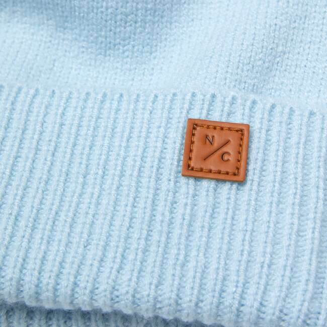 Kids Knit Winter Hat with Knit Pom, Cloud Blue - Hats - 2