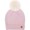Kids Knit Winter Hat with Faux Fur Pom, Ballerina Pink - Hats - 1 - thumbnail