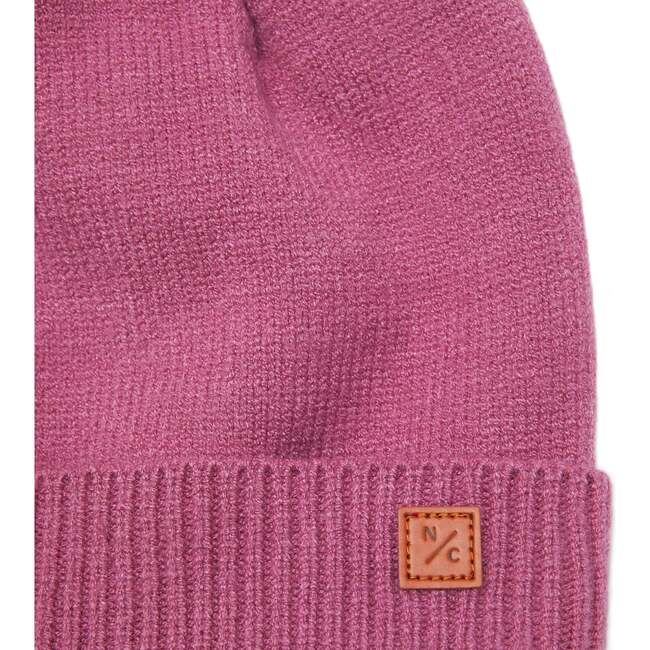 Kids Knit Winter Hat with Faux Fur Pom, Rose Pink - Hats - 2