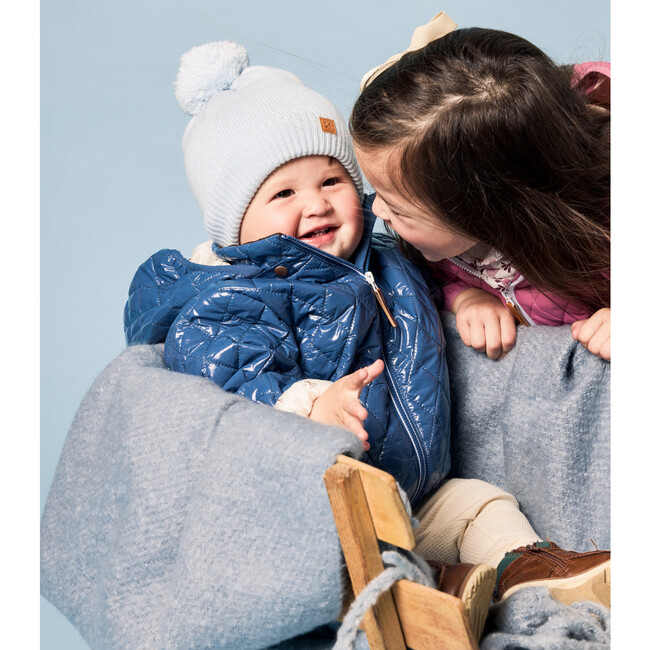 Kids Knit Winter Hat with Knit Pom, Cloud Blue - Hats - 3