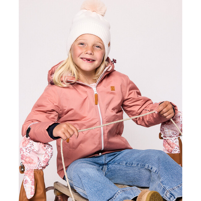 Kids Knit Winter Hat with Faux Fur Pom, Winter White - Hats - 3