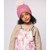 Kids Knit Winter Hat with Faux Fur Pom, Rose Pink - Hats - 3