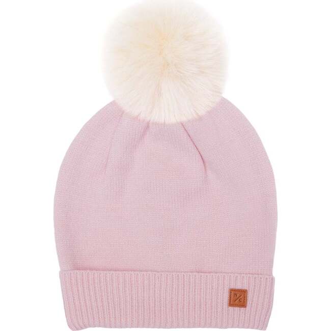 Adult Knit Winter Hat with Faux Fur Pom, Ballerina Pink