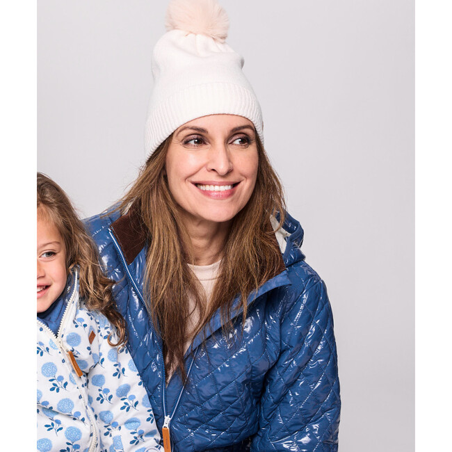 Adult Knit Winter Hat with Faux Fur Pom, Winter White - Winter Hats - 3
