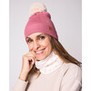 Adult Knit Winter Hat with Faux Fur Pom, Rose Pink - Winter Hats - 3