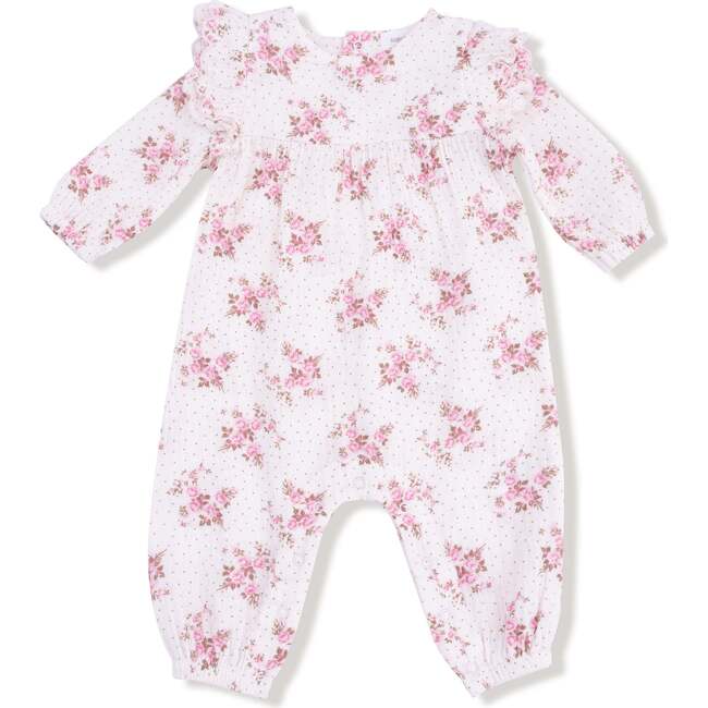 Long Sleeve Petal Ruffle Romper, Belle Rosette Dot