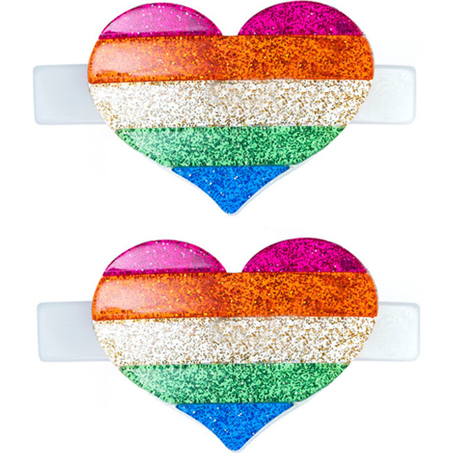 Lilies & Roses- Glitter Rainbow Heart Alligator Clips - Hair Accessories - 1