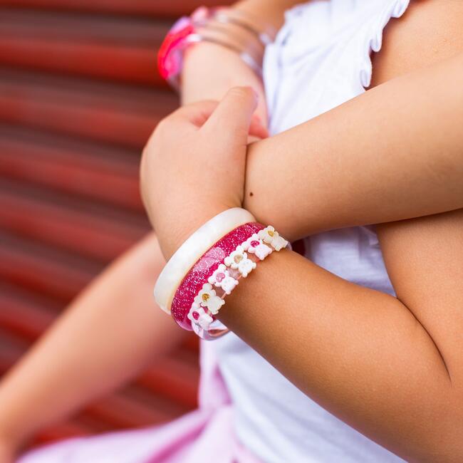 Lilies & Roses- Bear Pearl White Vintage Pink Bangles (Set of 3)