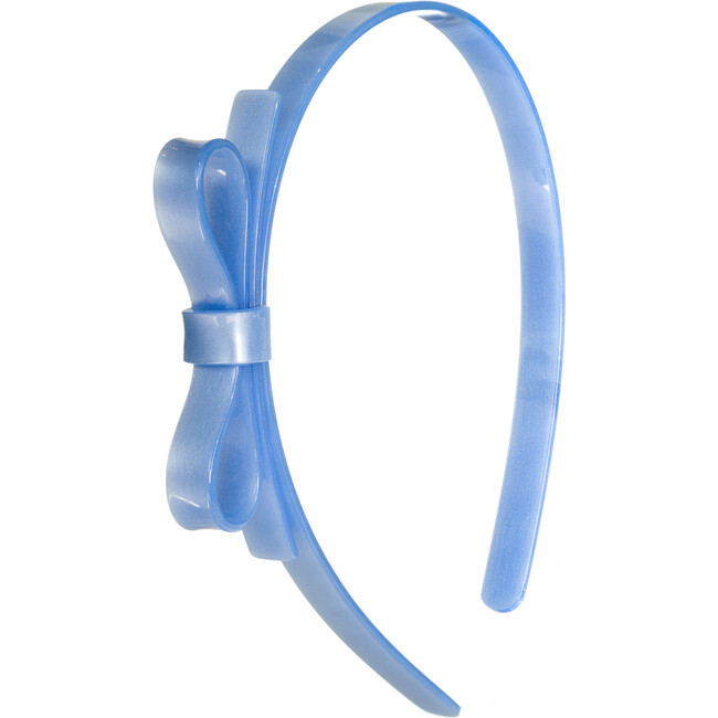 Thin Bow Headband, Satin Blue